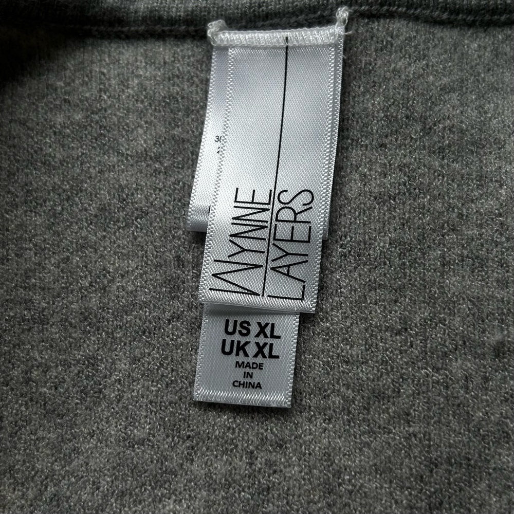 Open Front Kimono Sweater Cardigan Poncho Shawl Wrap Size XL Gray and Cream - Picture 9 of 9